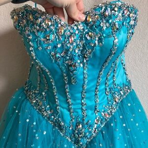 Turquoise Beaded Ballgown with Lace-Up Back